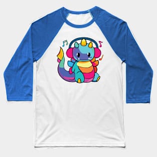 Happy dragon or dinosaur with headphones Baseball T-Shirt